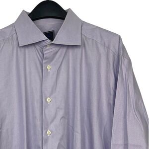 David Donahue Mens 18.5 34/35 Cotton Purple Check Dress Shirt Spread Collar